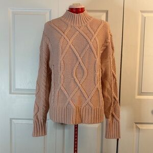 Peach Gap Mock Neck Cable Knit Sweater size L
